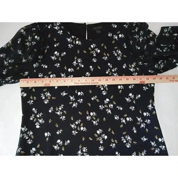 Ann Taylor Womens A-Line Dress Black Floral Button Loop Long Sleeve Size 8 - Picture 10 of 13